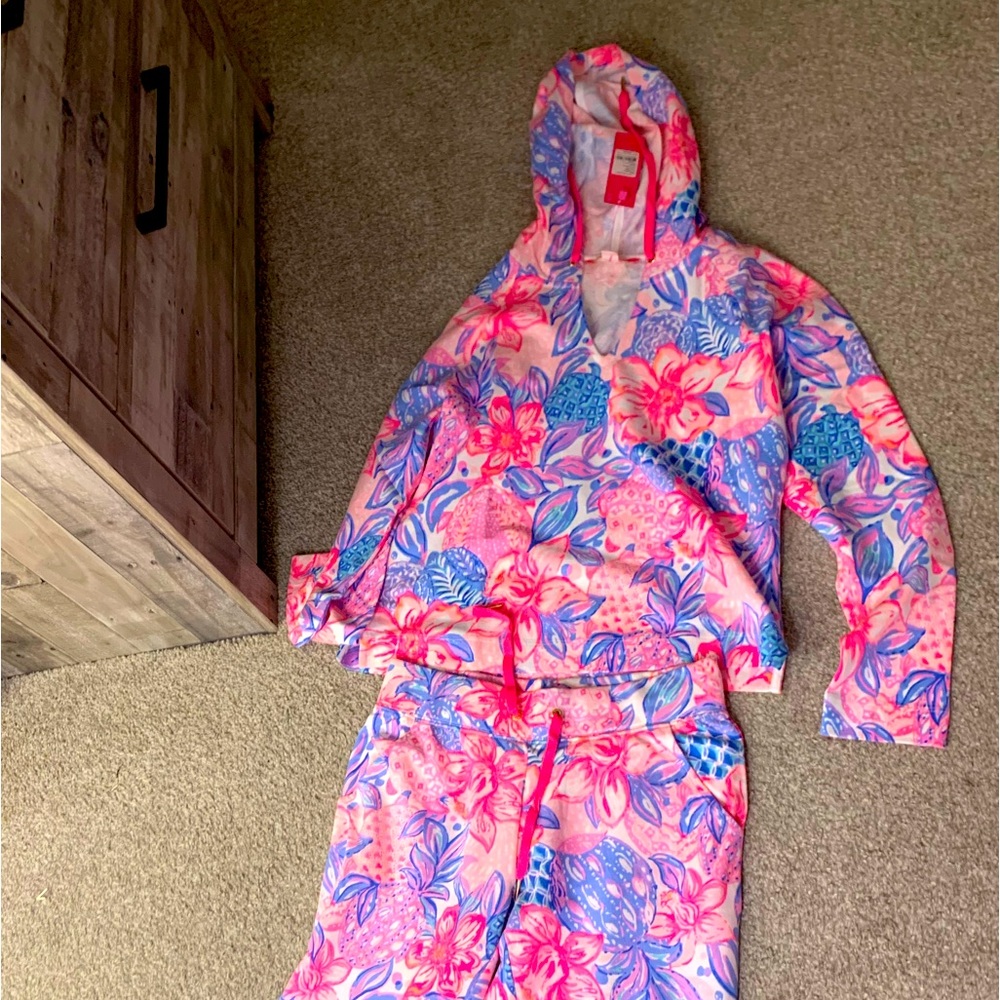 Matching sweatshirt and jogger set.